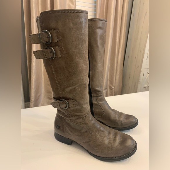 BORN leather high boots, size 8 women’s, Y2K, grunge, moto - Picture 1 of 11